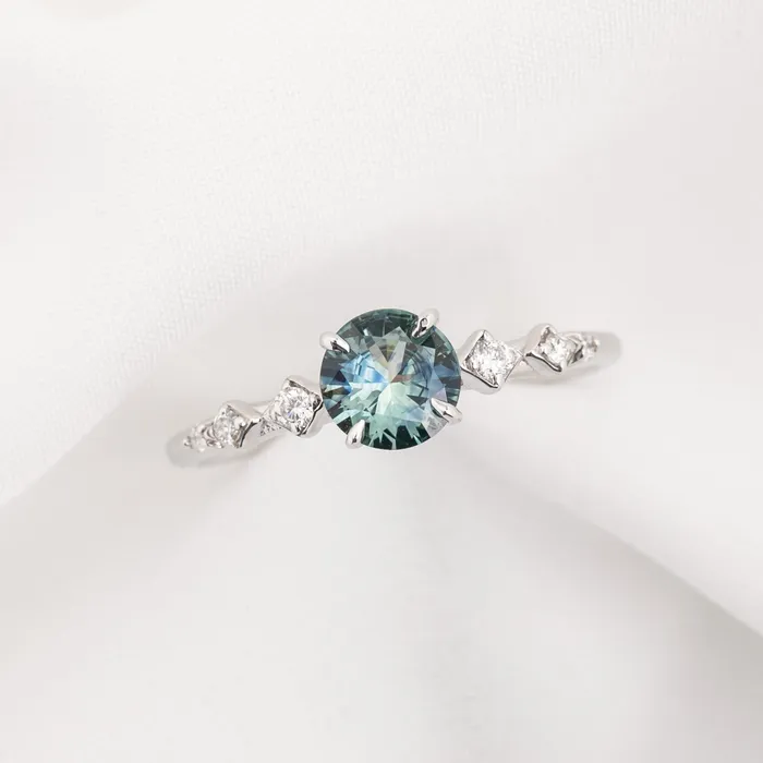 Rings Celeste Ring 073ct Parti Blue Green Round Montana Sapphire 14K White Gold One of a kind Envero Jewelry Rings Celeste Ring 073ct Parti Blue Green Round Montana Sapphire 14K White Gold One of a kind Envero Jewelry