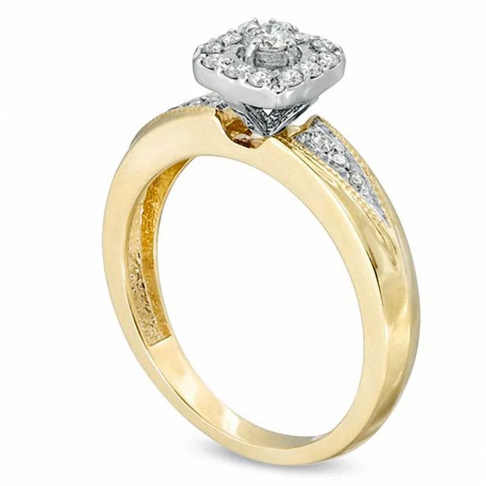 025 CT TW Natural Diamond Square Frame Engagement Ring in Solid 10K Yellow Gold Goldia Rings 025 CT TW Natural Diamond Square Frame Engagement Ring in Solid 10K Yellow Gold Goldia Rings