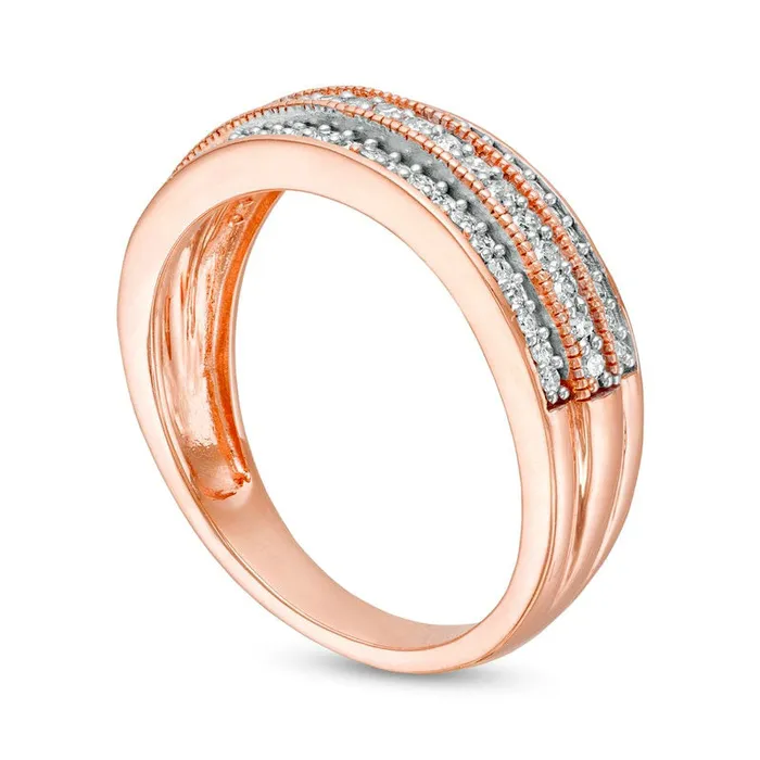 033 CT TW Natural Diamond MultiRow Antique VintageStyle Band in Solid 10K Rose Gold Goldia Rings 033 CT TW Natural Diamond MultiRow Antique VintageStyle Band in Solid 10K Rose Gold Goldia Rings