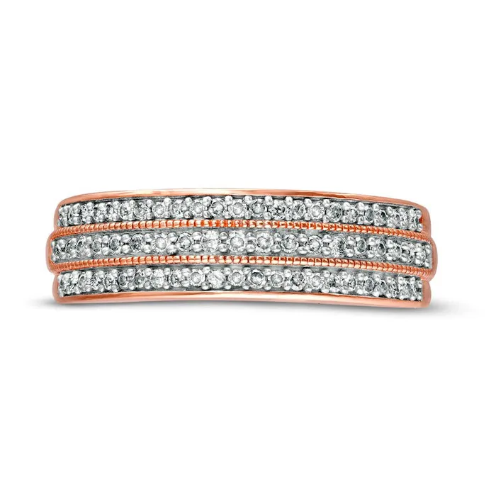 033 CT TW Natural Diamond MultiRow Antique VintageStyle Band in Solid 10K Rose Gold Goldia Rings 033 CT TW Natural Diamond MultiRow Antique VintageStyle Band in Solid 10K Rose Gold Goldia Rings