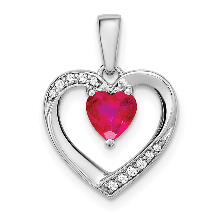 14k White Gold Ruby and Real Diamond Heart Pendant Goldia Necklaces