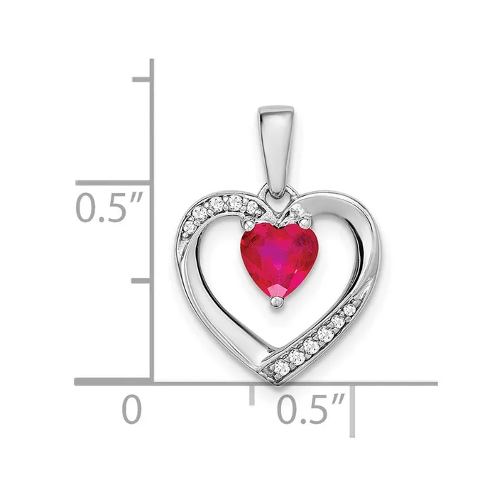 14k White Gold Ruby and Real Diamond Heart Pendant Goldia Necklaces