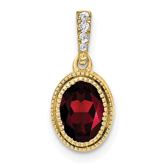14K Yellow Gold Oval Garnet and Real Diamond Pendant Goldia Necklaces