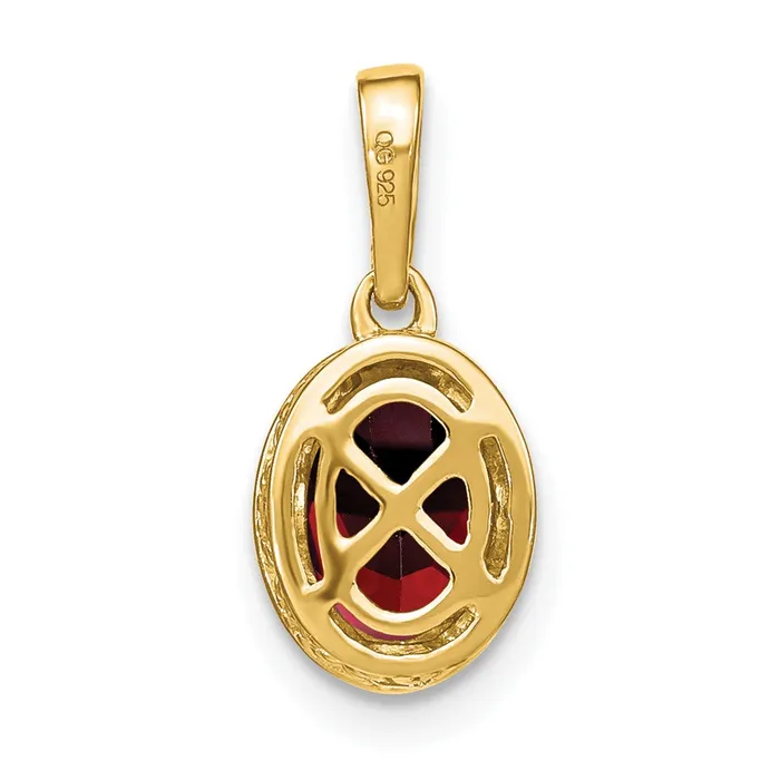 14K Yellow Gold Oval Garnet and Real Diamond Pendant Goldia Necklaces