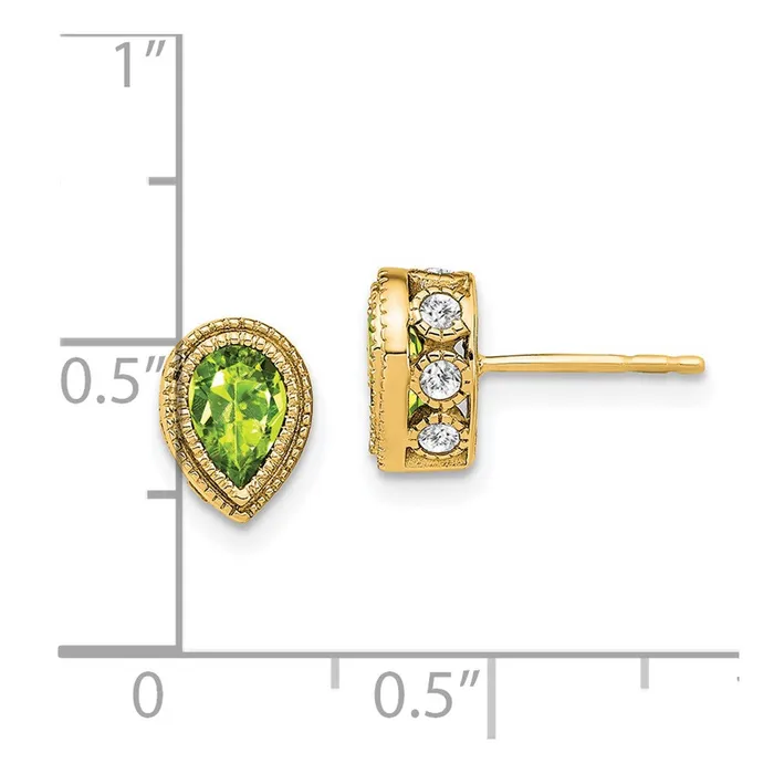14k Yellow Gold Pear Peridot and Real Diamond Earrings Goldia Earrings