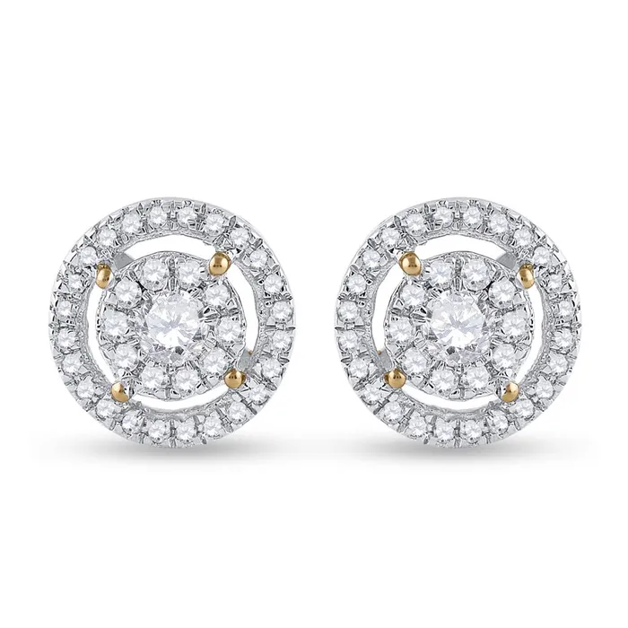 Earrings 14k Yellow Gold Round Diamond Cluster Earrings 12 Cttw gndatlanta