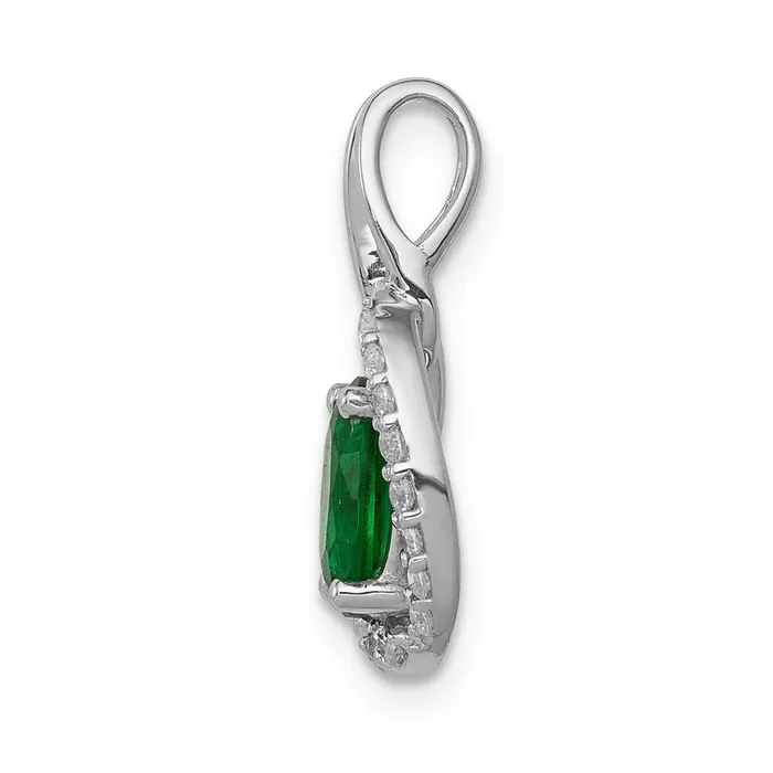 Goldia 14k White Gold Real Diamond and Oval Emerald Pendant Necklaces