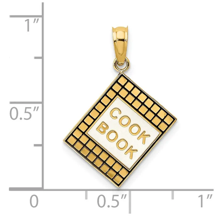Goldia Charm Necklaces 14k Yellow Gold W Black Enamel 3D Cook Book Charm