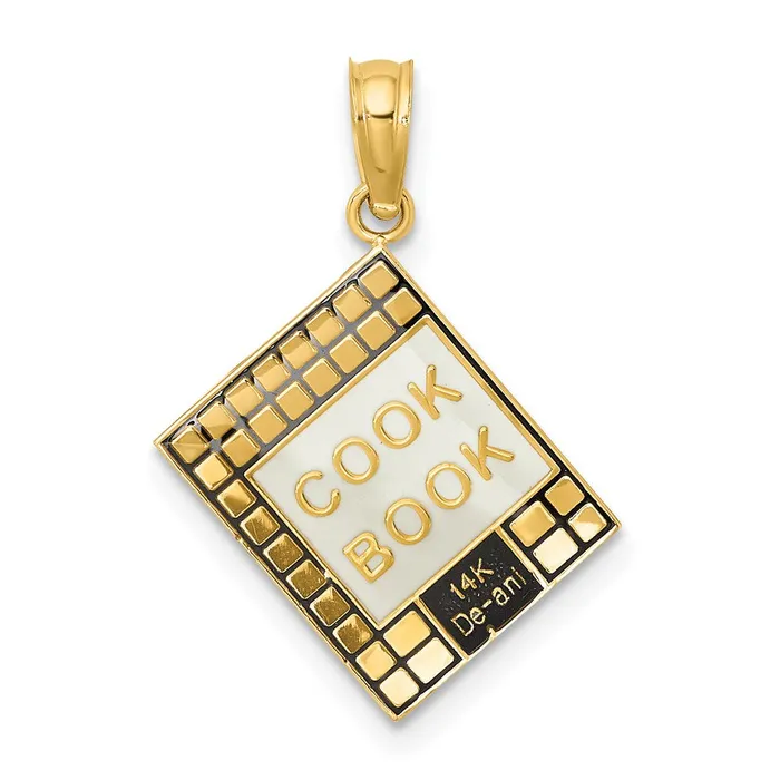 Goldia Charm Necklaces 14k Yellow Gold W Black Enamel 3D Cook Book Charm