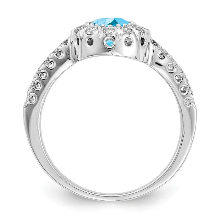 Goldiacom 14k White Gold 5mm Blue Topaz AAA Real Diamond ring Rings