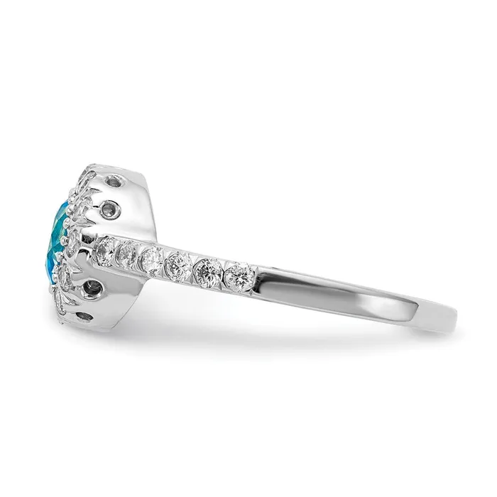 Goldiacom 14k White Gold 5mm Blue Topaz AAA Real Diamond ring Rings