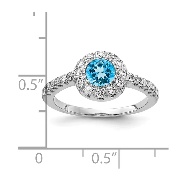 Goldiacom 14k White Gold 5mm Blue Topaz AAA Real Diamond ring Rings