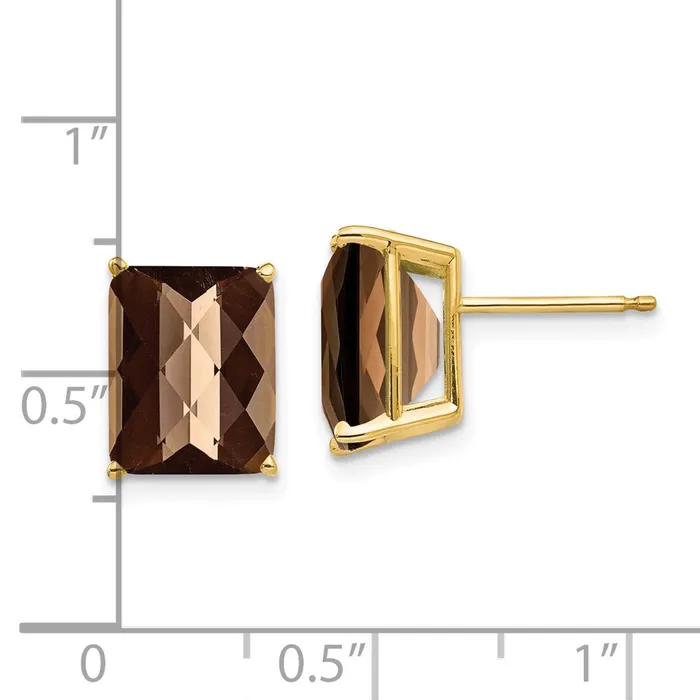 Goldia Earrings 14k Yellow Gold 10x8 Octagon CheckerCut Smok Yellow Gold Quartz Earrings