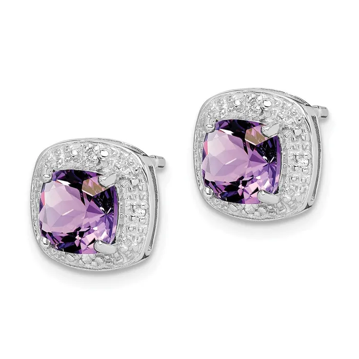 Goldia Earrings Sterling Silver Rhodium Plated Amethyst and Diamond Post Earrings