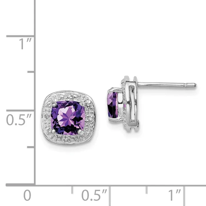 Goldia Earrings Sterling Silver Rhodium Plated Amethyst and Diamond Post Earrings