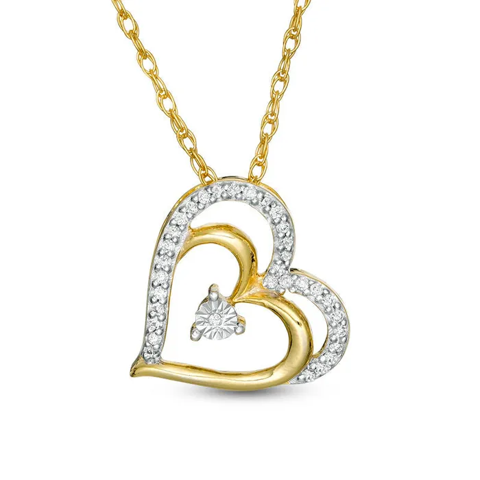 Goldia Necklaces 01 CT TW Natural Diamond Tilted Double Heart Pendant in 10K Yellow Gold Goldia Necklaces 01 CT TW Natural Diamond Tilted Double Heart Pendant in 10K Yellow Gold