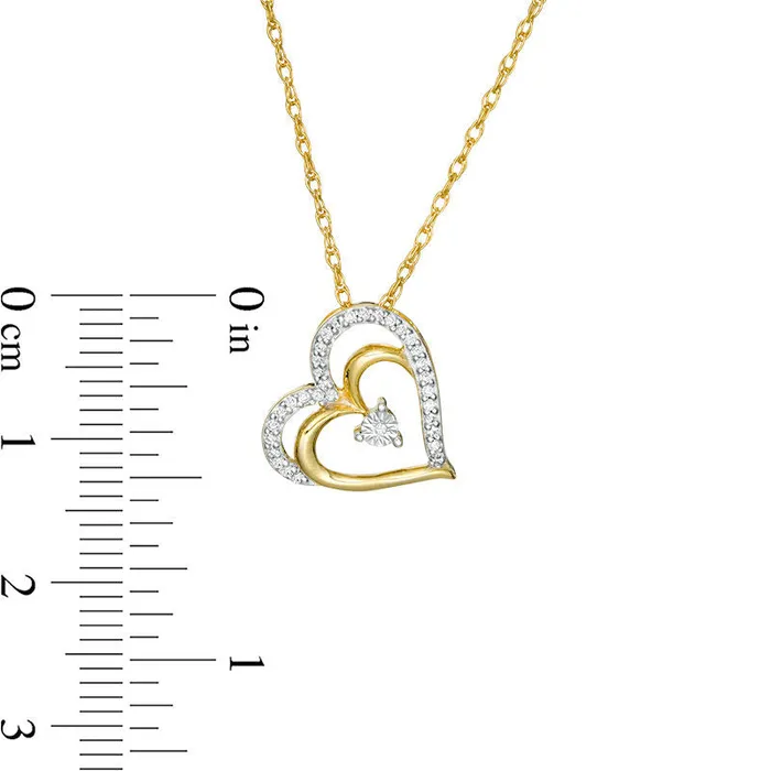 Goldia Necklaces 01 CT TW Natural Diamond Tilted Double Heart Pendant in 10K Yellow Gold Goldia Necklaces 01 CT TW Natural Diamond Tilted Double Heart Pendant in 10K Yellow Gold