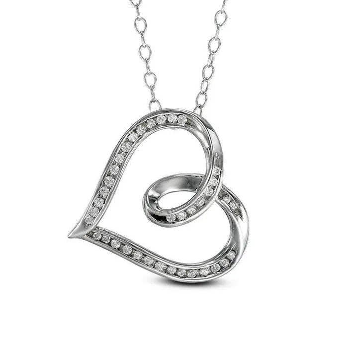 Goldia Necklaces 02 CT TW Natural Diamond Tilted Heart Loop Pendant in Sterling Silver Goldia Necklaces 02 CT TW Natural Diamond Tilted Heart Loop Pendant in Sterling Silver