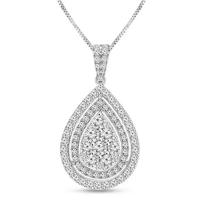 Goldia Necklaces 15 CT TW Composite Natural Diamond Double PearShaped Frame Pendant in 14K White Gold Goldia Necklaces 15 CT TW Composite Natural Diamond Double PearShaped Frame Pendant in 14K White Gold
