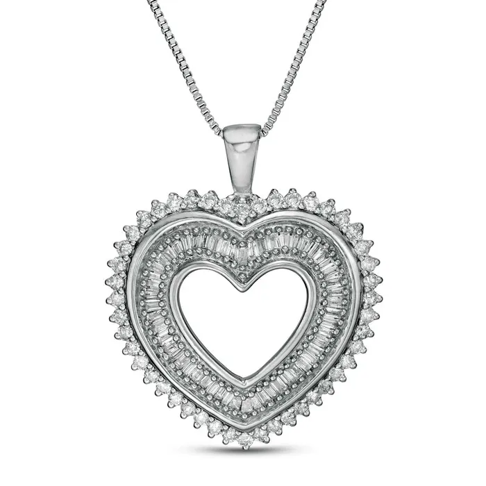 Goldia Necklaces 1 CT TW Natural Diamond Shadow Heart Pendant in Sterling Silver Goldia Necklaces 1 CT TW Natural Diamond Shadow Heart Pendant in Sterling Silver