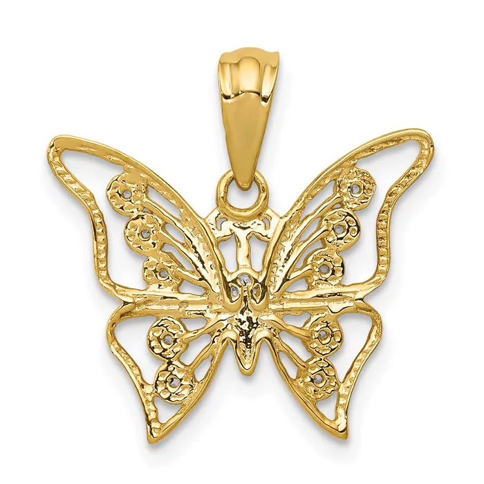 Goldia Necklaces 14k Yellow Gold and Rhodium Real Diamond Butterfly Pendant