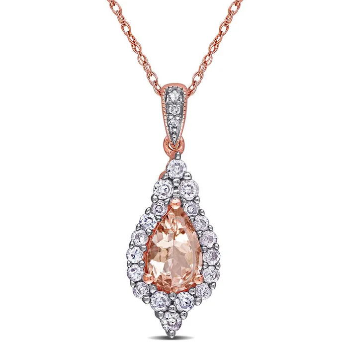 Goldia Necklaces PearShaped Morganite White Sapphire and Natural Diamond Accent Frame Pendant in 10K Rose Gold 17 Goldia Necklaces PearShaped Morganite White Sapphire and Natural Diamond Accent Frame Pendant in 10K Rose Gold 17