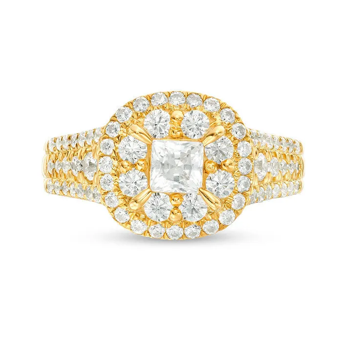 Goldia Rings 15 CT TW PrincessCut Natural Diamond Frame MultiRow Antique VintageStyle Engagement Ring in Solid 14K Gold