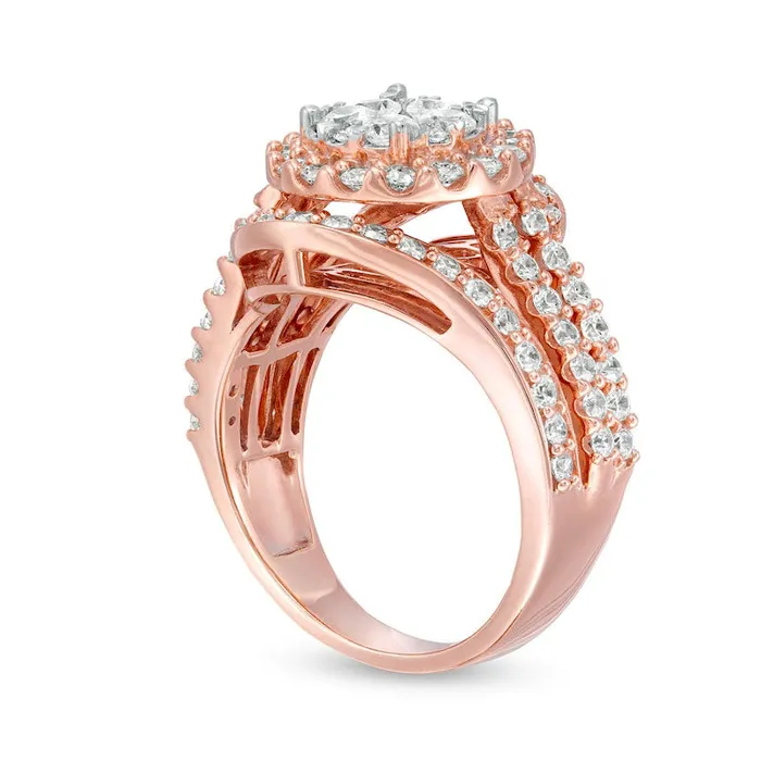 Goldia Rings 20 CT TW Composite Natural Diamond Bypass MultiRow Split Shank Engagement Ring in Solid 10K Rose Gold Goldia Rings 20 CT TW Composite Natural Diamond Bypass MultiRow Split Shank Engagement Ring in Solid 10K Rose Gold