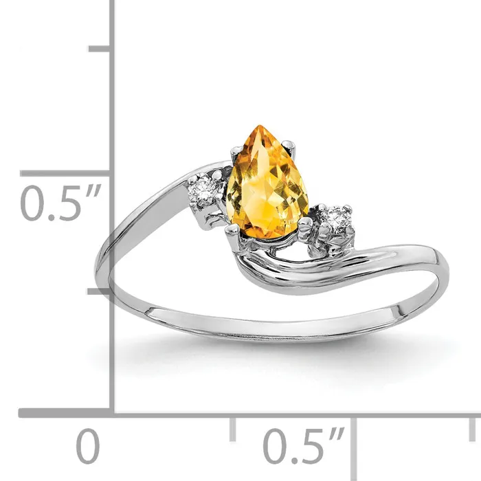 Goldia Rings Solid 14k White Gold 6x4mm Pear Simulated Citrine ChecKer A CZ Ring