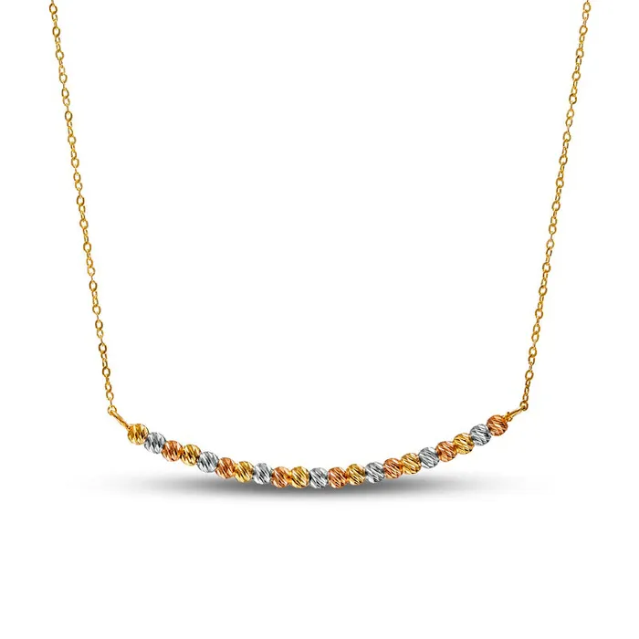 Natural DiamondCut Bead Alternating Curved Bar Necklace in 14K TriTone Gold 17 Goldia Necklaces Natural DiamondCut Bead Alternating Curved Bar Necklace in 14K TriTone Gold 17 Goldia Necklaces