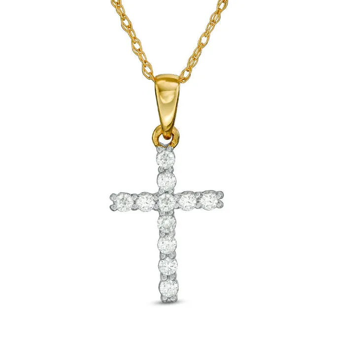Necklaces 017 CT TW Natural Diamond Cross Pendant in 14K Gold Goldia