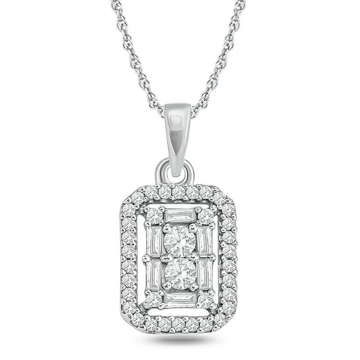 Necklaces 025 CT TW Baguette and Round Natural Diamond Rectangular Frame Pendant in 10K White Gold Goldia Necklaces 025 CT TW Baguette and Round Natural Diamond Rectangular Frame Pendant in 10K White Gold Goldia