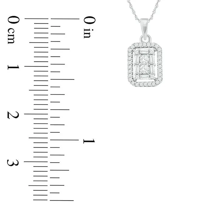 Necklaces 025 CT TW Baguette and Round Natural Diamond Rectangular Frame Pendant in 10K White Gold Goldia Necklaces 025 CT TW Baguette and Round Natural Diamond Rectangular Frame Pendant in 10K White Gold Goldia