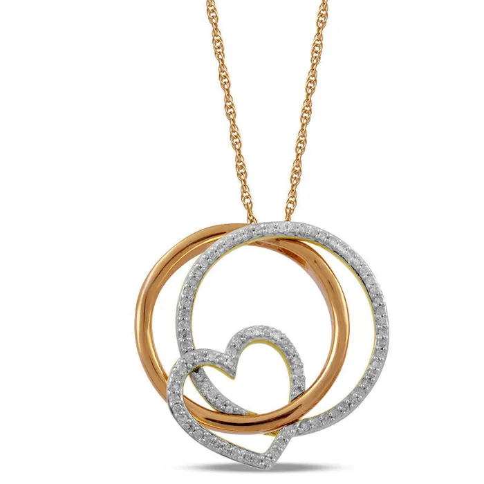 Necklaces Goldia 02 CT TW Natural Diamond Interlocking Circles and Heart Pendant in 10K TwoTone Gold Necklaces Goldia 02 CT TW Natural Diamond Interlocking Circles and Heart Pendant in 10K TwoTone Gold