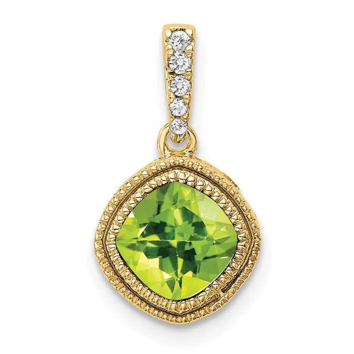 Necklaces Goldia 14K Yellow Gold Cushion Peridot and Real Diamond Pendant Necklaces Goldia 14K Yellow Gold Cushion Peridot and Real Diamond Pendant