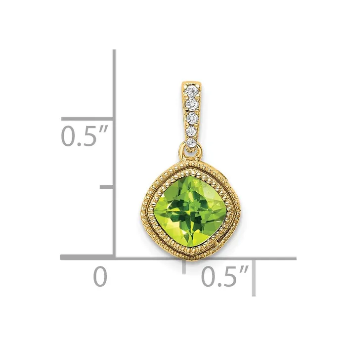 Necklaces Goldia 14K Yellow Gold Cushion Peridot and Real Diamond Pendant