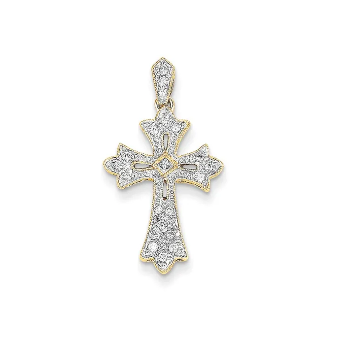 Necklaces Goldia 14K Yellow Gold Filigree Real Diamond Cross Pendant