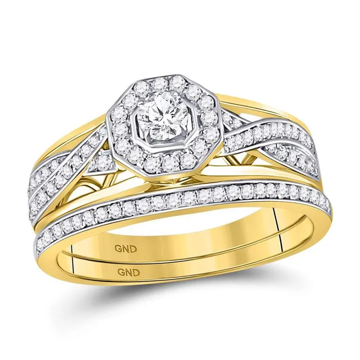 Rings 14k Yellow Gold Round Diamond Twist Bridal Wedding Ring Set 12 Cttw gndatlanta