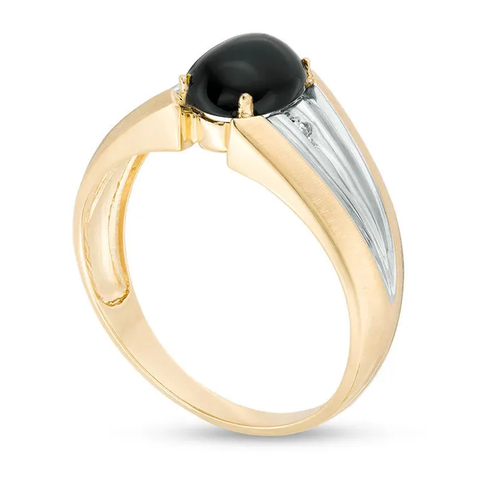 Rings Goldia Mens Oval LabCreated Onyx and Diamond Accent Ribbed Shank MultiFinish Ring in Solid 10K TwoTone Gold