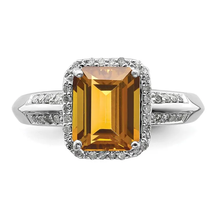 Rings Sterling Silver Rhodium Diamond u0026 Whiskey Quartz Ring Goldia