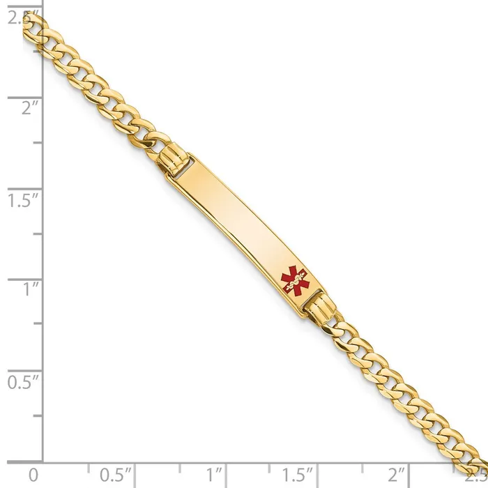 Solid 14K Yellow Gold Medical Red Enamel Curb Link ID Bracelet MDS Bracelets Solid 14K Yellow Gold Medical Red Enamel Curb Link ID Bracelet MDS Bracelets