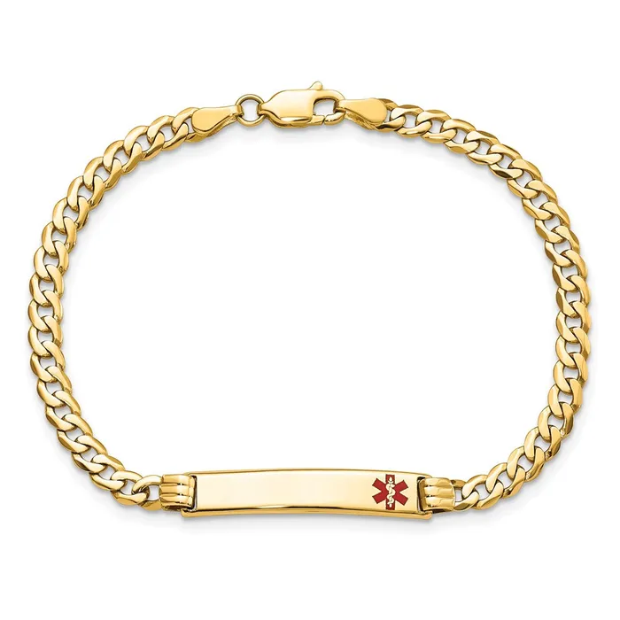 Solid 14K Yellow Gold Medical Red Enamel Curb Link ID Bracelet MDS Bracelets Solid 14K Yellow Gold Medical Red Enamel Curb Link ID Bracelet MDS Bracelets