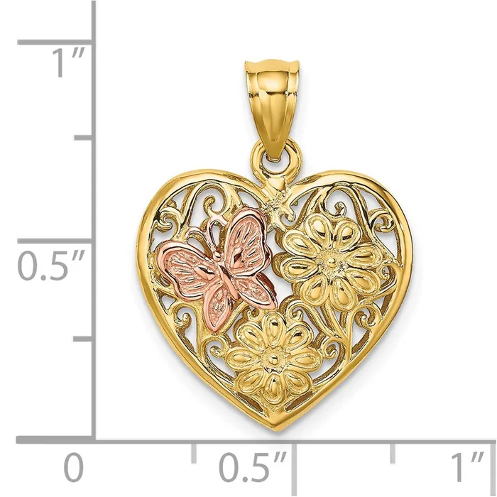 14k TwoTone 3D Heart w Butterfly Reversible Charm TreasureFineJewelers Rings