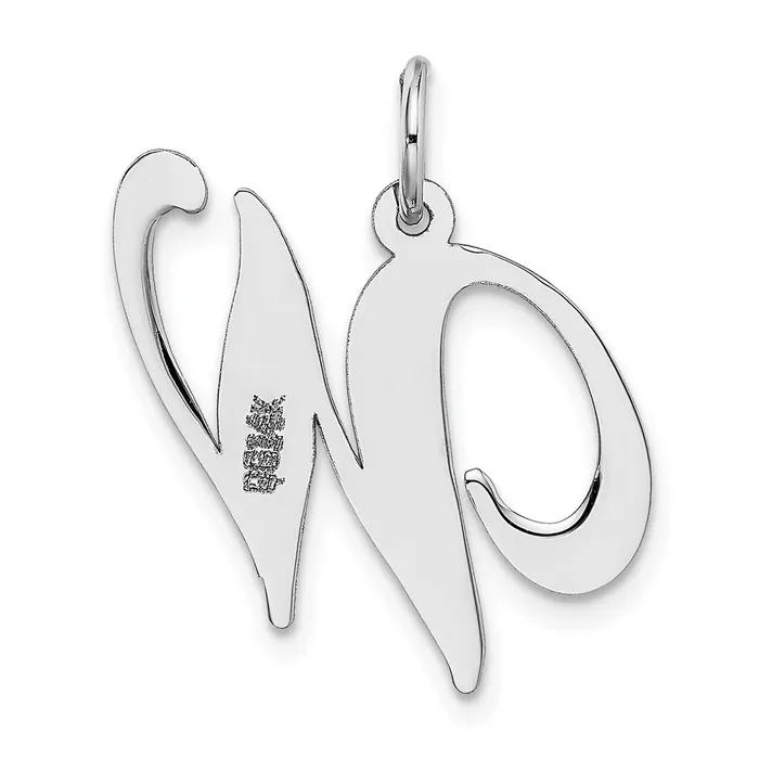 14k White Gold Large Fancy Script Letter W Initial Charm TreasureFineJewelers Charm Necklaces