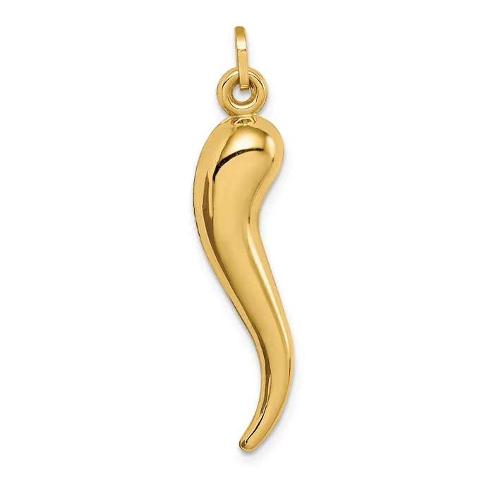 14k Yellow Gold Hollow 3D Italian Horn Charm TreasureFineJewelers Charm Necklaces 14k Yellow Gold Hollow 3D Italian Horn Charm TreasureFineJewelers Charm Necklaces