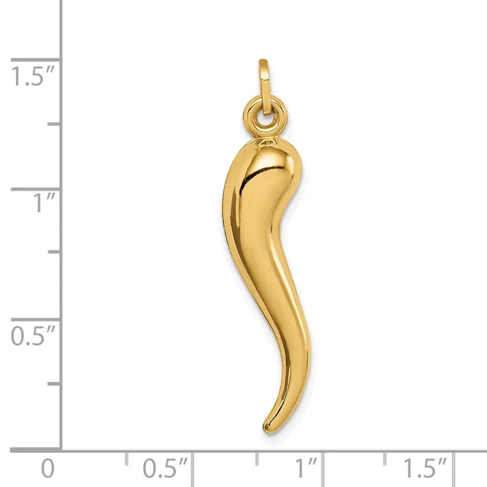 14k Yellow Gold Hollow 3D Italian Horn Charm TreasureFineJewelers Charm Necklaces