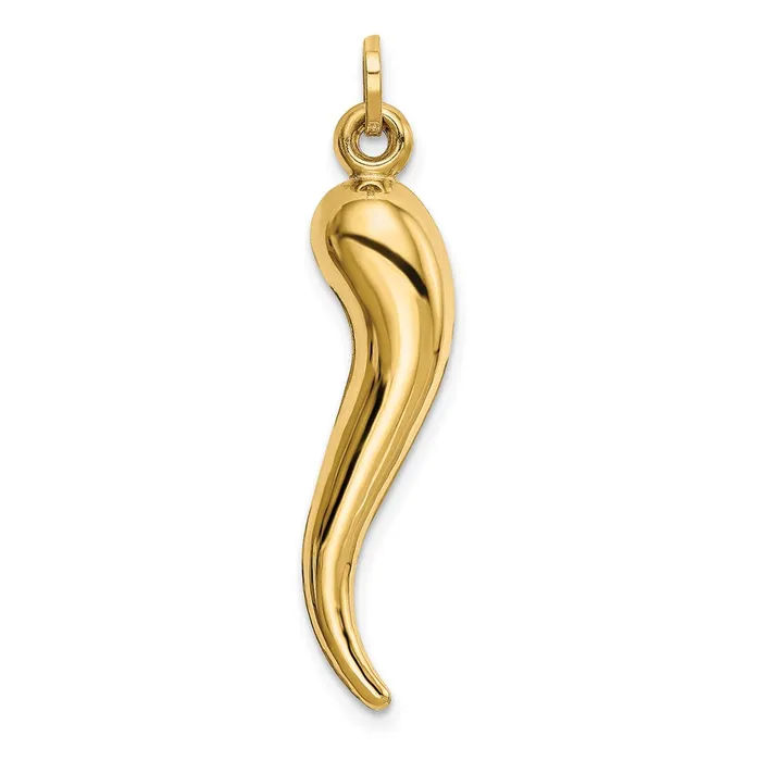 14k Yellow Gold Hollow 3D Italian Horn Charm TreasureFineJewelers Charm Necklaces