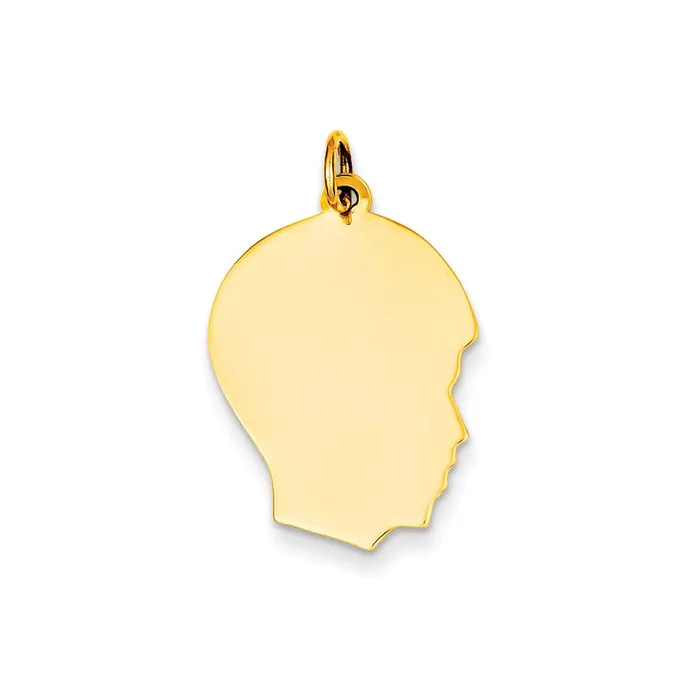 14k Yellow Gold Plain Medium 009 Gauge Facing Right Engravable Boy Head Charm TreasureFineJewelers Charm Necklaces 14k Yellow Gold Plain Medium 009 Gauge Facing Right Engravable Boy Head Charm TreasureFineJewelers Charm Necklaces