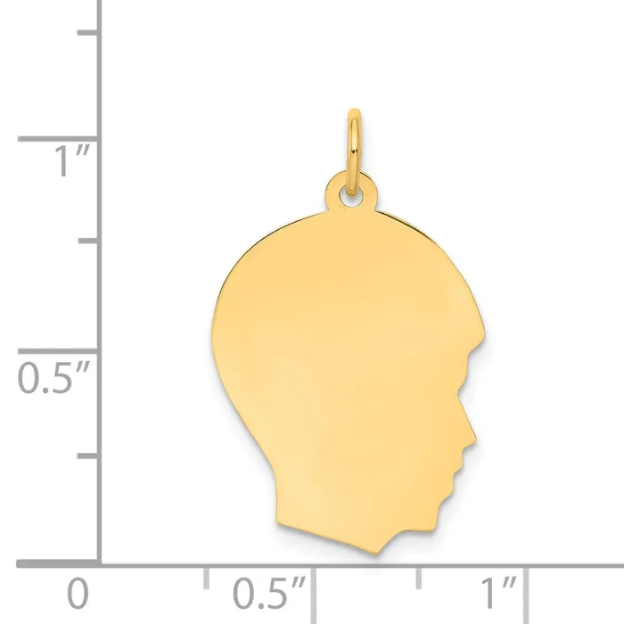 14k Yellow Gold Plain Medium 009 Gauge Facing Right Engravable Boy Head Charm TreasureFineJewelers Charm Necklaces