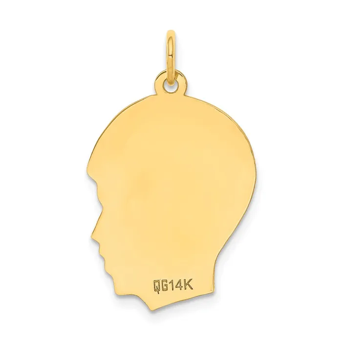 14k Yellow Gold Plain Medium 009 Gauge Facing Right Engravable Boy Head Charm TreasureFineJewelers Charm Necklaces